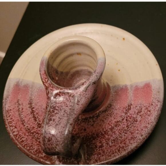 Pair Mid Century Studio Art Tapered Candle Holders Lavender White with Handles - Picture 3 of 6